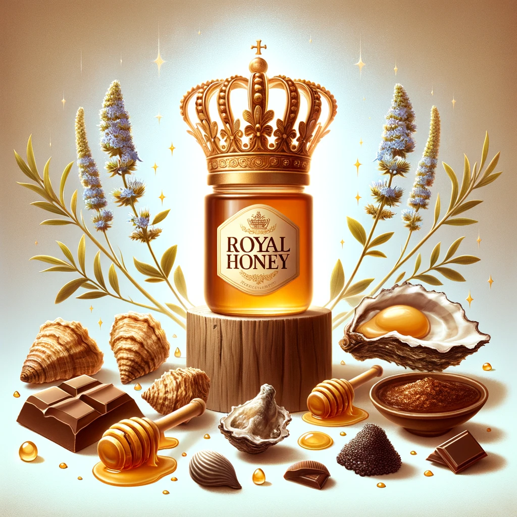 An illustration of royal honey aphrodisiac among other natural aphrodisiacs illustration image