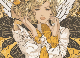 Illustration of woman surrounded by honey theme