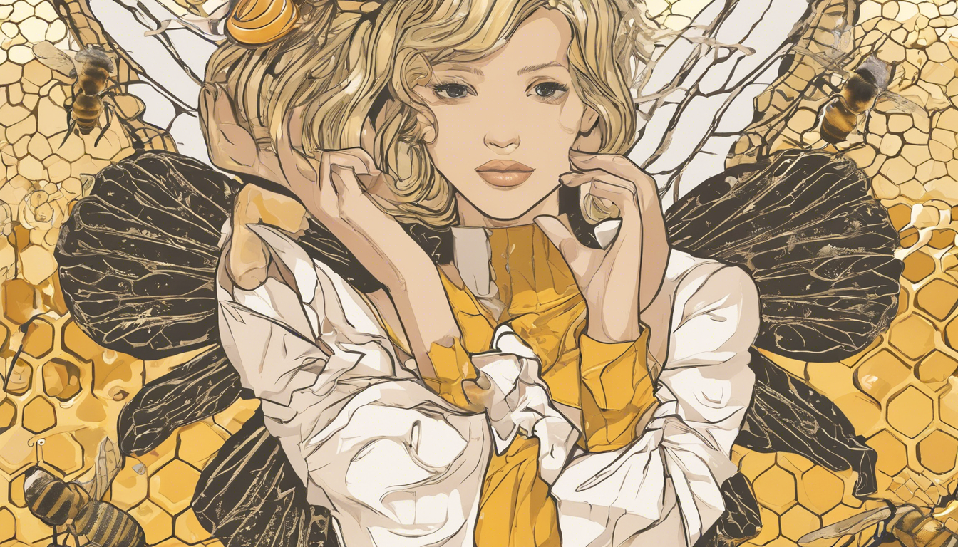 Illustration of woman surrounded by honey theme