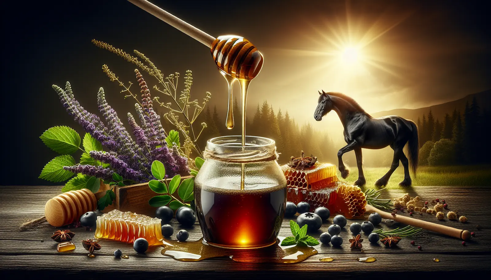 Black horse vital honey illustration