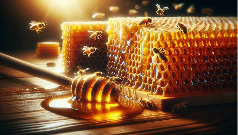 Bees surrounding royal honey digital illustration